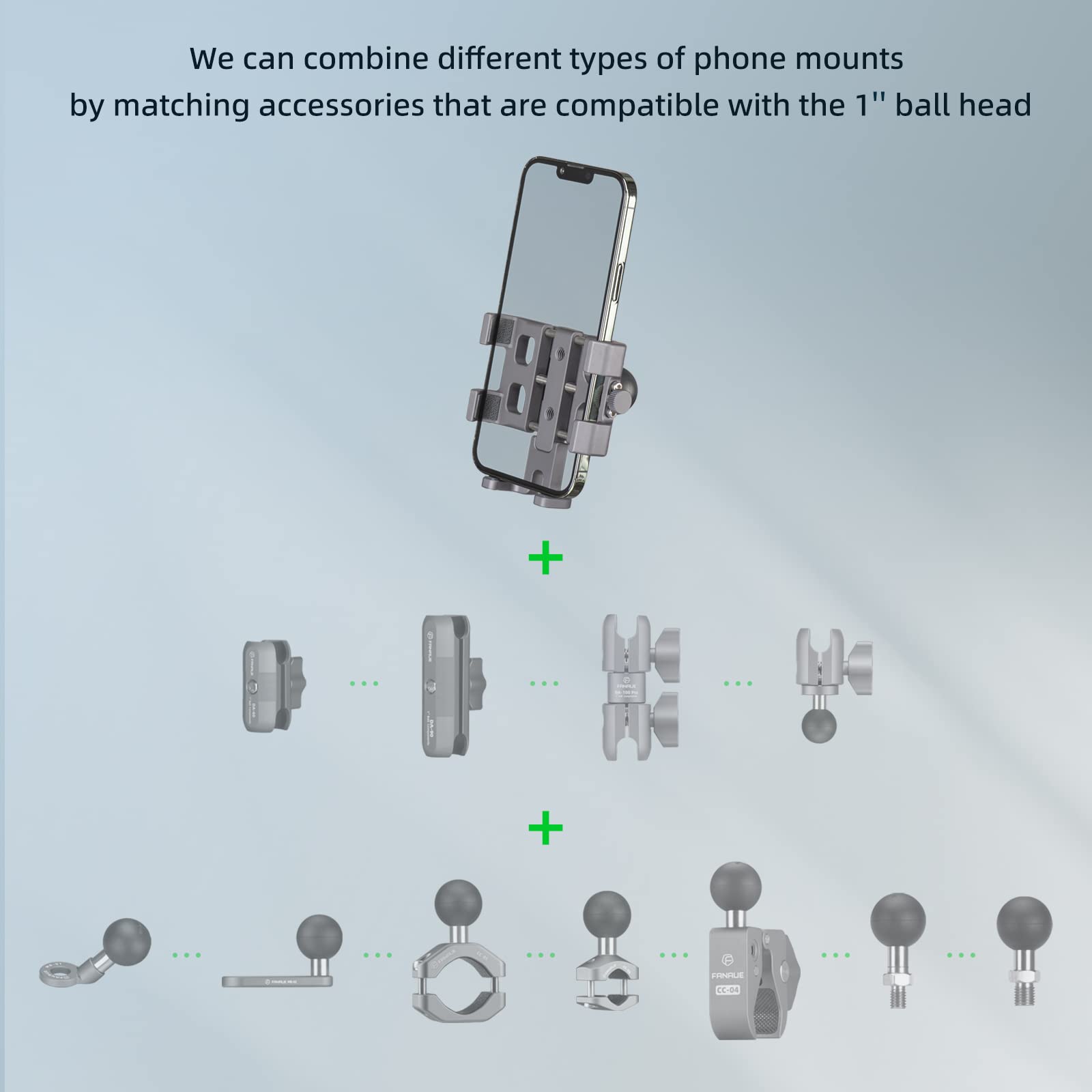 Fanaue Cpc 09Sa Anti Vibration Motorcycle Phone Mount With 1 Inch Ball Head For Ram Mounts B Size Double Socket Arm And Bike Pho